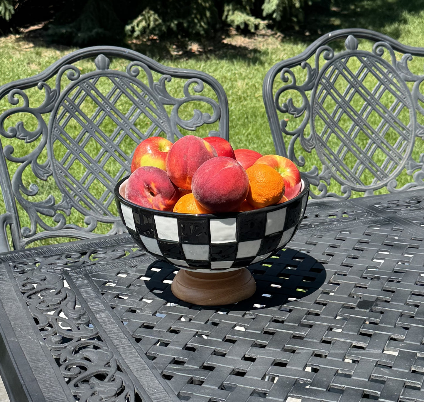 Black & White Check Pedestal Bowl