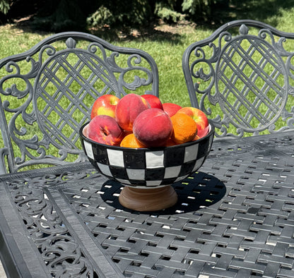 Black & White Check Pedestal Bowl