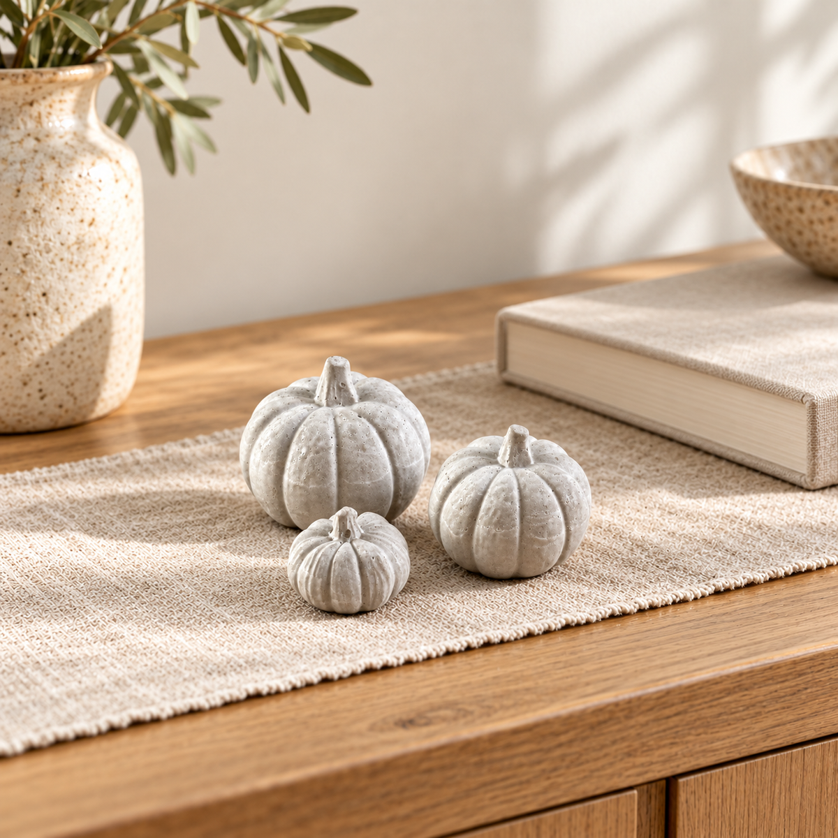 Handmade Concrete Pumpkins: Set of 3