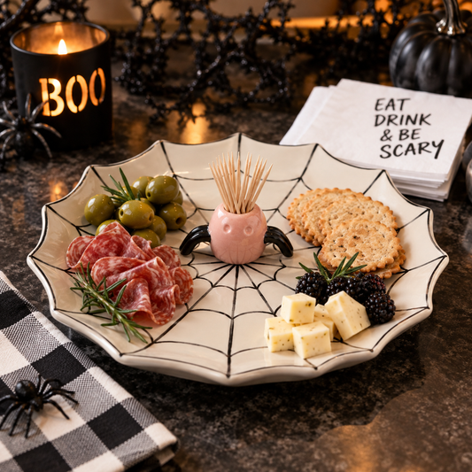 Stoneware Spider Web Platter withToothpick Holder