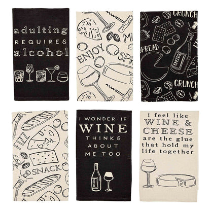 Wine Towels in Beige and Dark Charcoal, Mud Pie