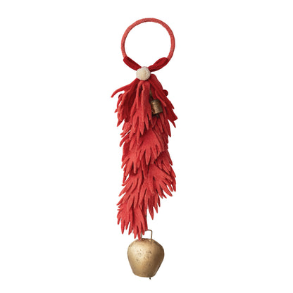 Coral & red tassel door hanger with gold bell 