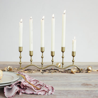Antique Gold Iron Candle Runner: 6 Taper Candle Holder