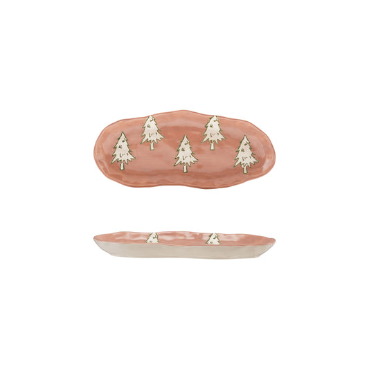 Pink Christmas Tree Stoneware Platter- Round or Oval?