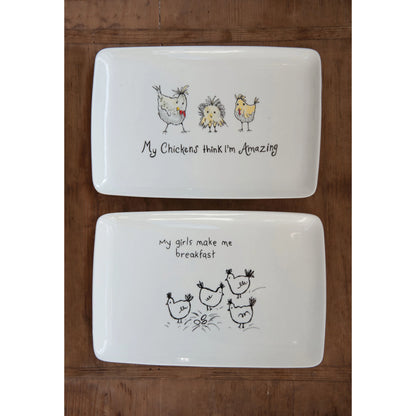 Whimsical Chicken Stoneware Serving Platter