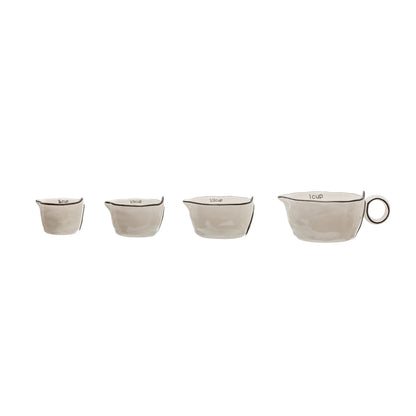 Stoneware Measuring Cups,  White with Black Trim, Set of 4