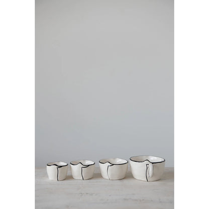 Stoneware Measuring Cups,  White with Black Trim, Set of 4
