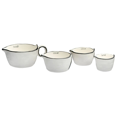 Stoneware Measuring Cups,  White with Black Trim, Set of 4