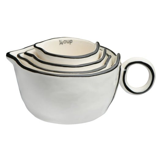 Stoneware Measuring Cups,  White with Black Trim, Set of 4
