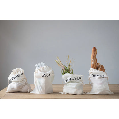 Cotton Printed Reusable Drawstring Food Bag