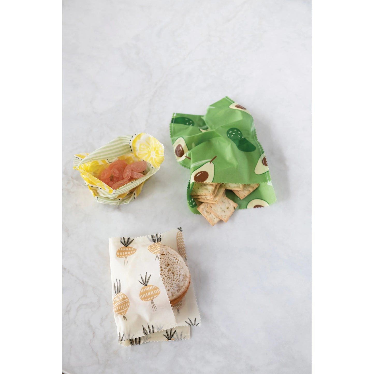 Reusable Fabric Beeswax Food Bags with Prints, Set of 2, 12 Styles