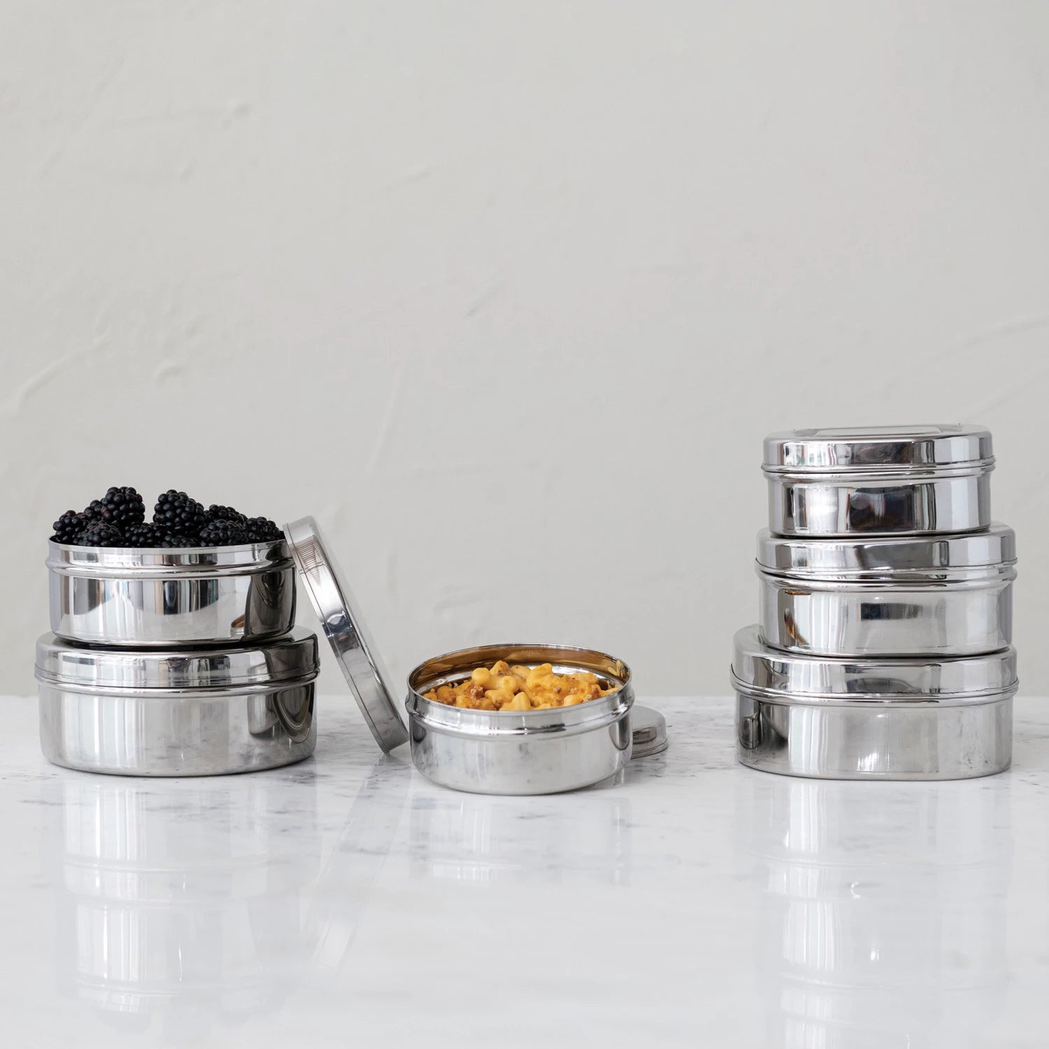 Set of silver food storage containers 