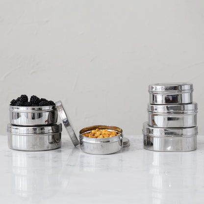 Set of silver food storage containers 