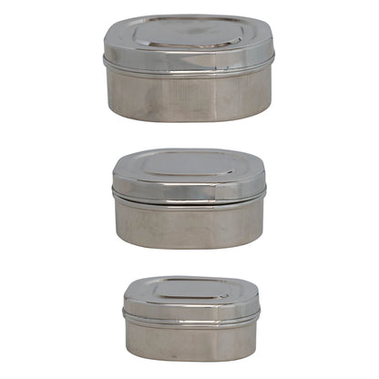 Set of three metallic containers with lids that can nest