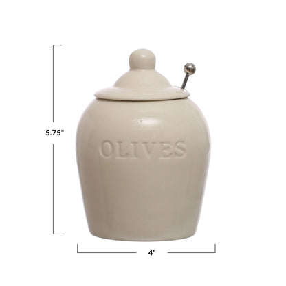 Debossed Stoneware Olive Jar