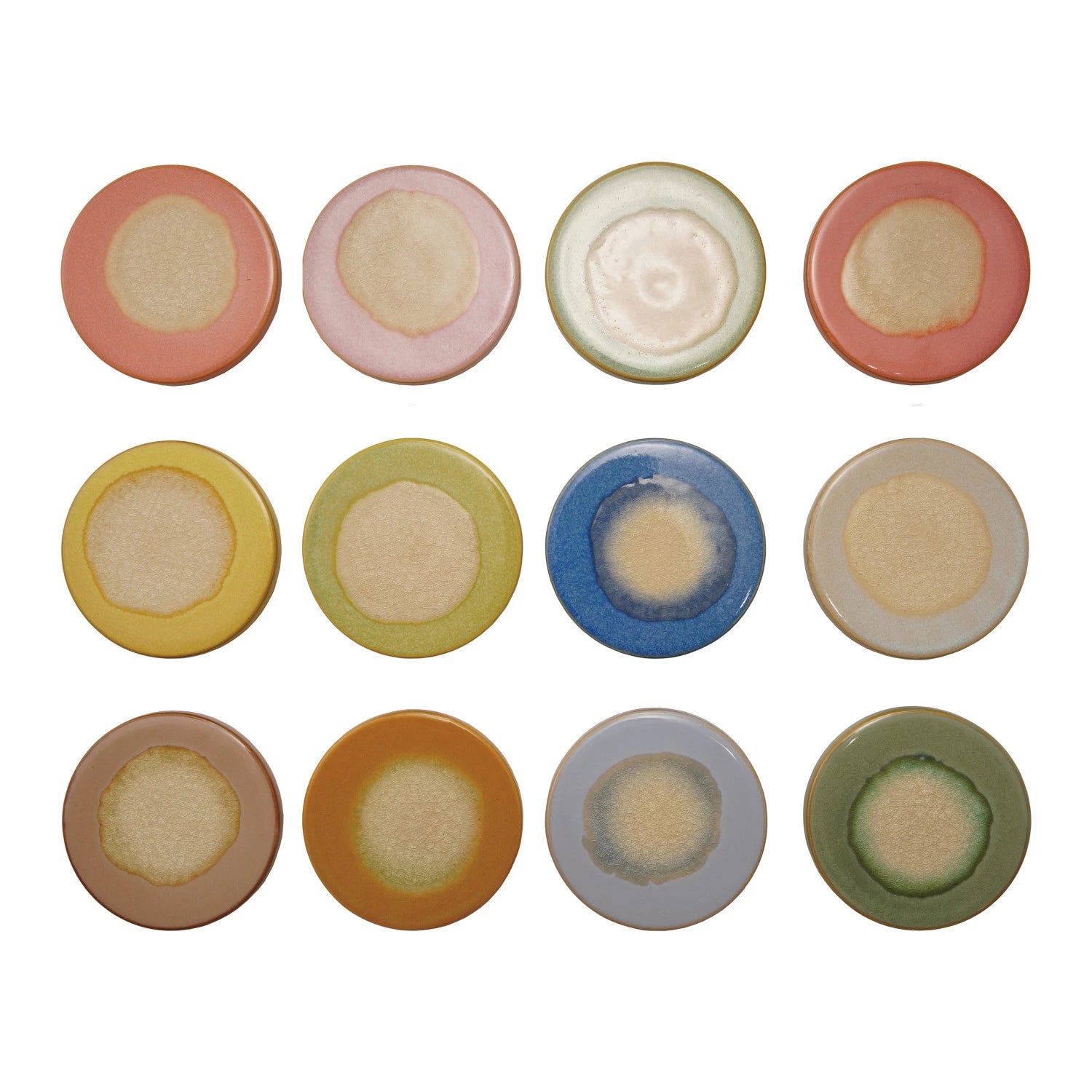 Set of round, multicolored ceramic trivets or coasters