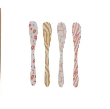 Four patterned knives in pink and yellow 