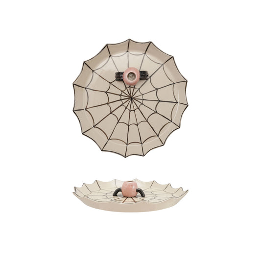 Stoneware Spider Web Platter withToothpick Holder