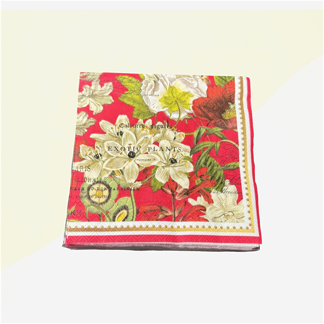 Crimson Festive Florals Cocktail Napkins