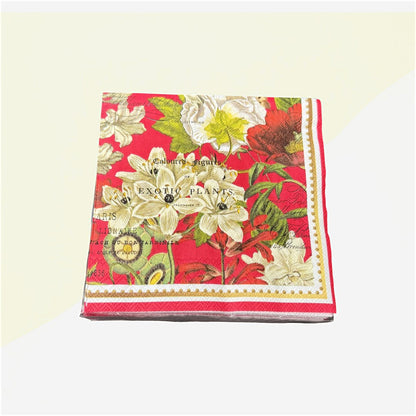 Crimson Festive Florals Cocktail Napkins