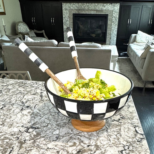 Black and White Striped Marble Serving Utensil Set