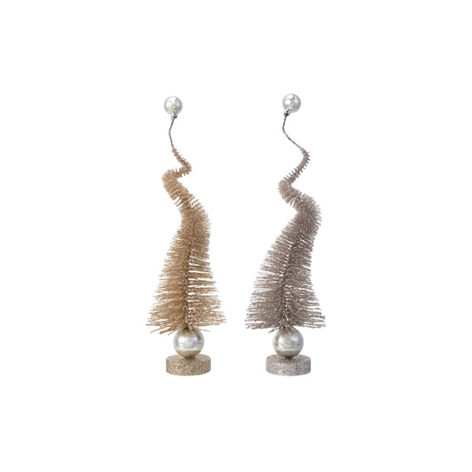 Glitter Bottle Brush Tree with a Wire Ball Tip and Wood Base