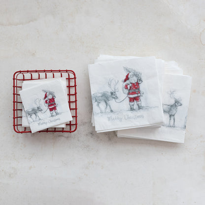 Santa Leading Reindeer Luncheon Napkins